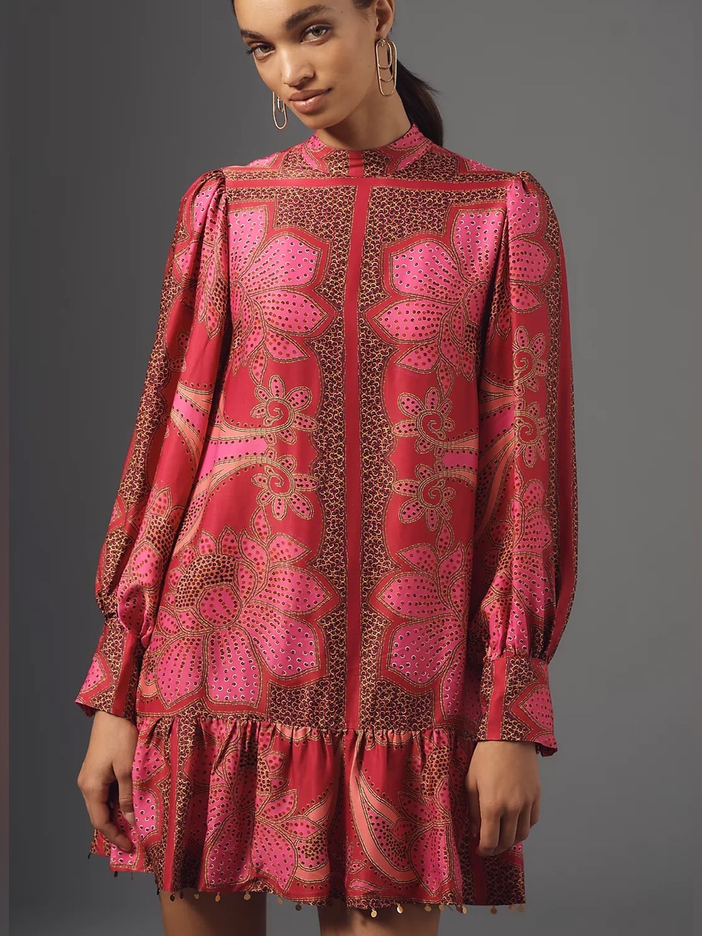 FARM Rio Pink & Red Floral Long-Sleeve Mini Dress